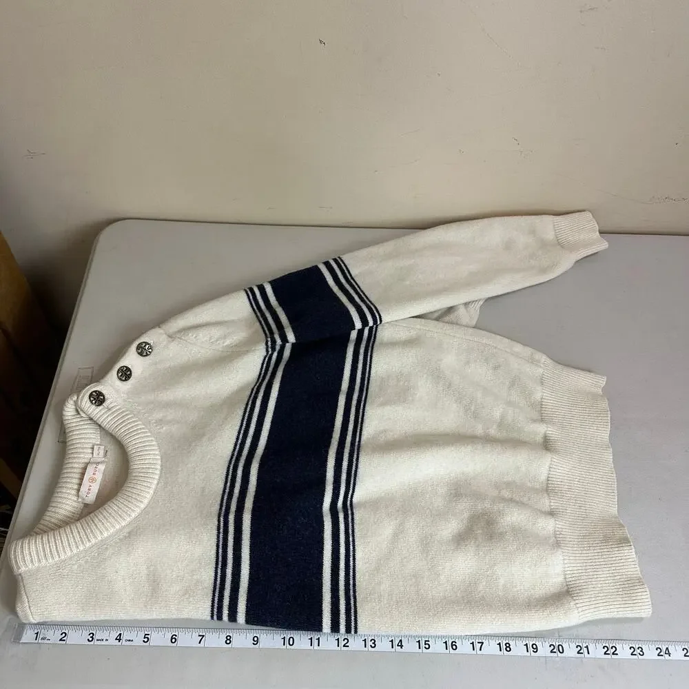 Tory Burch Womens Wool Sweater Size XL Striped Nautical Preppy Old Money Coastal
